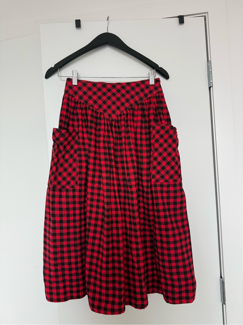Vintage Red and Black Buffalo Plaid Midi Skirt